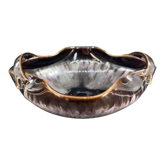 1960s Ceramic Porcelain Dish Bowl W Handles Dark Brown White Drip Glaze Vintage - Picture 13 of 16